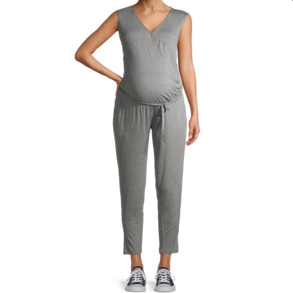 Maternity Time & Tru M Gray Faux Wrap Romper Jumpsuit Loungewear Nursing
